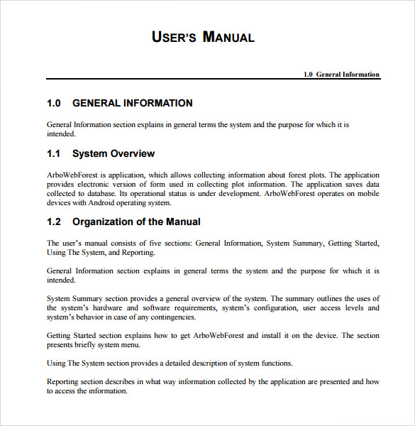 how to write user manual for web application