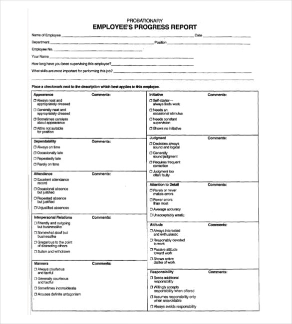 employee progress report sample