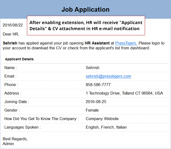 email content for job application