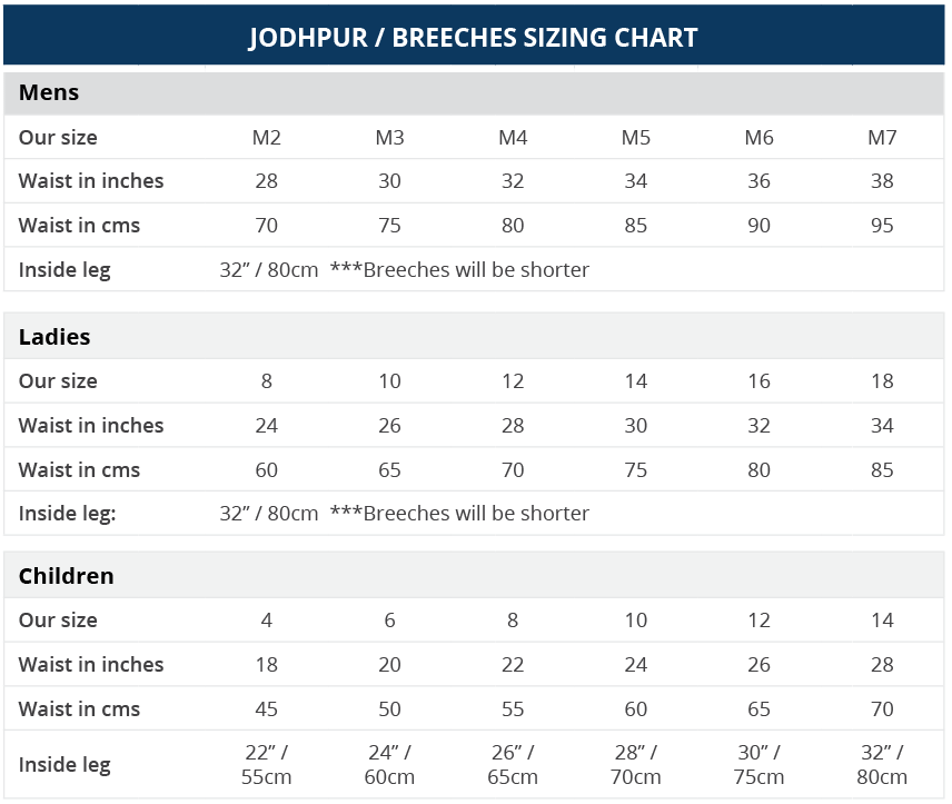 fouganza jodhpurs size guide