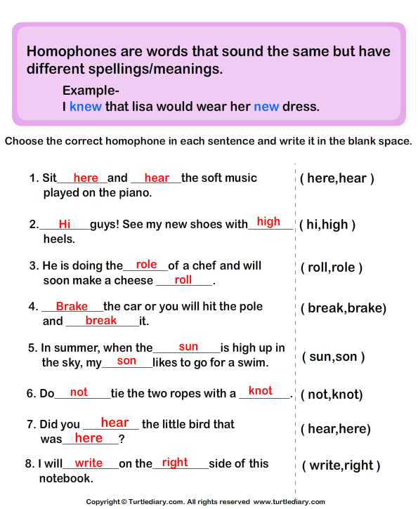 homophones questions and answers pdf